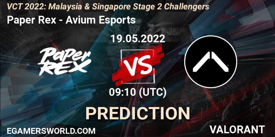 Paper Rex - Avium Esports: прогноз. 19.05.2022 at 09:10, VALORANT, VCT 2022: Malaysia & Singapore Stage 2 Challengers