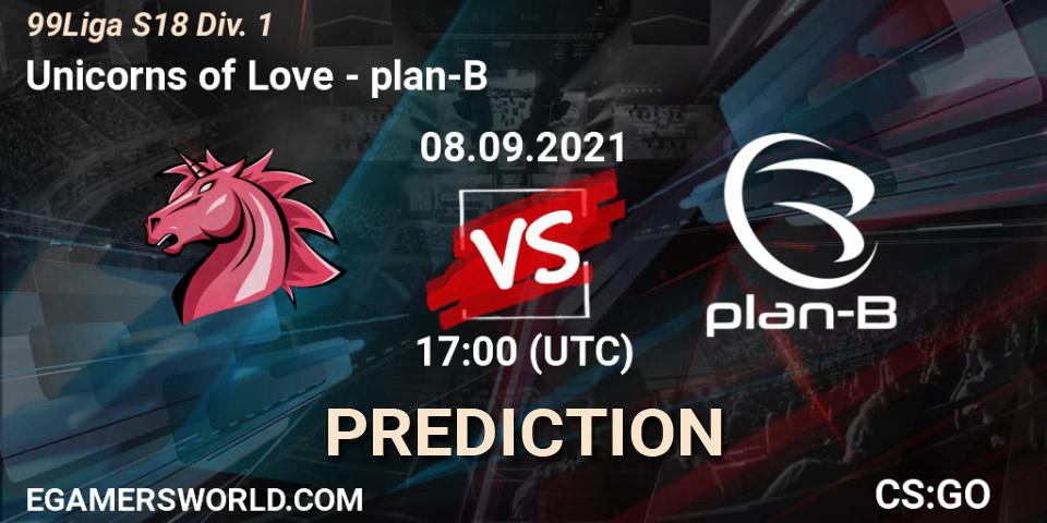 Unicorns of Love - plan-B: прогноз. 20.10.2021 at 17:00, Counter-Strike (CS2), 99Liga S18 Div. 1