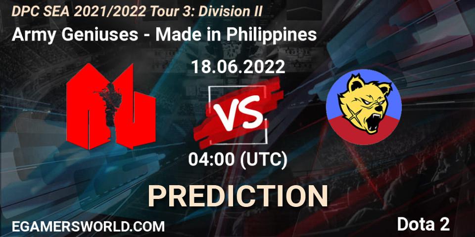 Army Geniuses - Made in Philippines: прогноз. 18.06.2022 at 04:07, Dota 2, DPC SEA 2021/2022 Tour 3: Division II