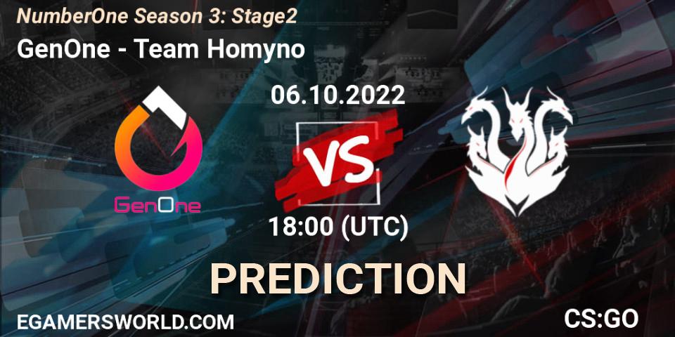 GenOne - Team Homyno: прогноз. 06.10.2022 at 18:00, Counter-Strike (CS2), NumberOne Season 3: Stage 2