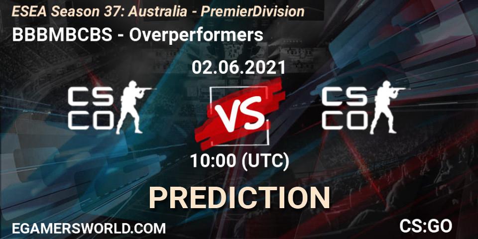 BBBMBCBS - Overperformers: прогноз. 02.06.2021 at 10:00, Counter-Strike (CS2), ESEA Season 37: Australia - Premier Division