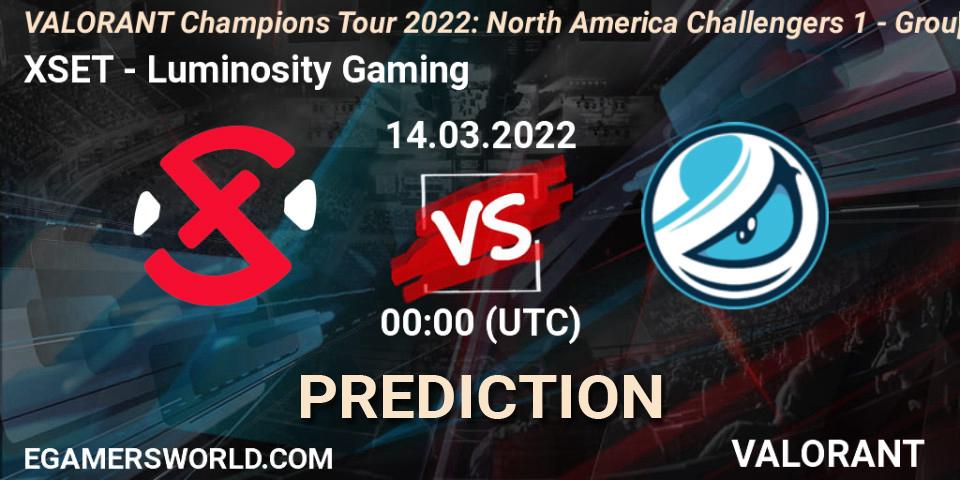 XSET - Luminosity Gaming: прогноз. 13.03.2022 at 00:00, VALORANT, VCT 2022: North America Challengers 1 - Group Stage