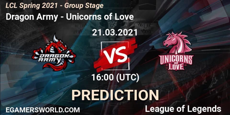Dragon Army - Unicorns of Love: прогноз. 21.03.21, LoL, LCL Spring 2021 - Group Stage