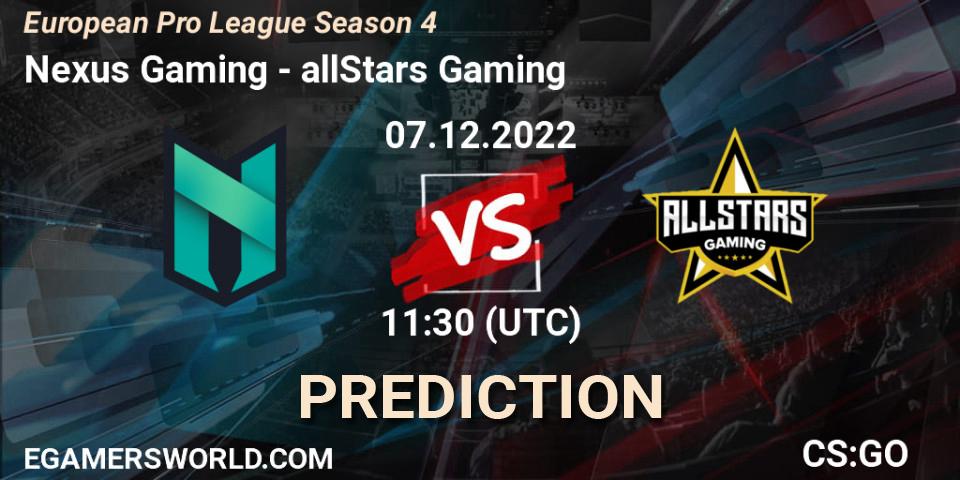 Nexus Gaming - allStars Gaming: прогноз. 07.12.22, CS2 (CS:GO), European Pro League Season 4