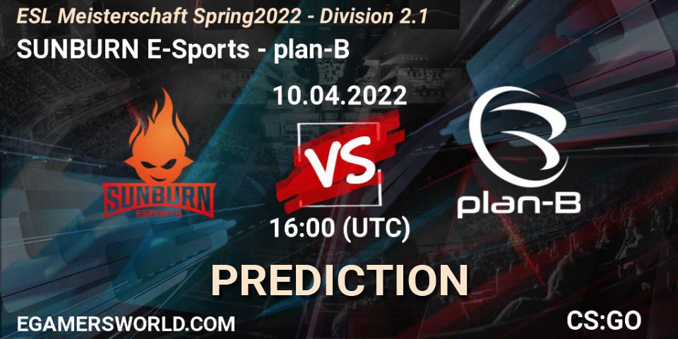 SUNBURN E-Sports - plan-B: прогноз. 10.04.22, CS2 (CS:GO), ESL Meisterschaft Spring 2022 - Division 2.1
