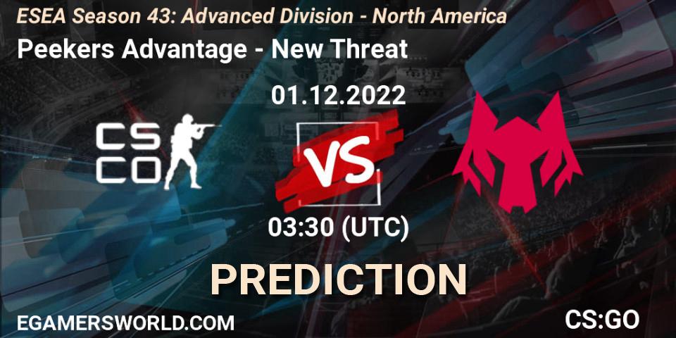 Peekers Advantage - New Threat: прогноз. 01.12.2022 at 03:30, Counter-Strike (CS2), ESEA Season 43: Advanced Division - North America