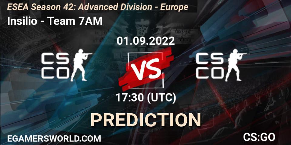 Insilio - Team 7AM: прогноз. 01.09.2022 at 17:30, Counter-Strike (CS2), ESEA Season 42: Advanced Division - Europe