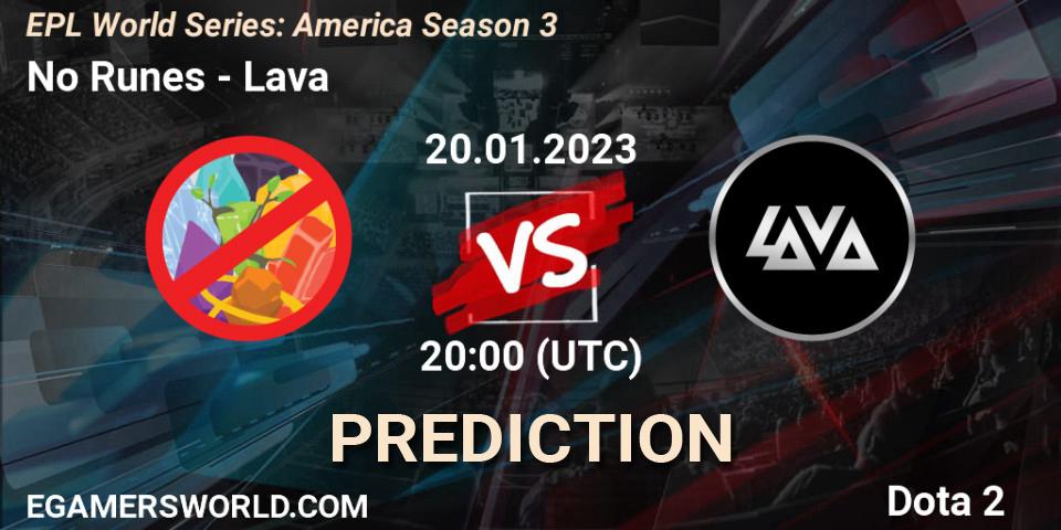 No Runes - Lava: прогноз. 20.01.2023 at 20:00, Dota 2, EPL World Series: America Season 3