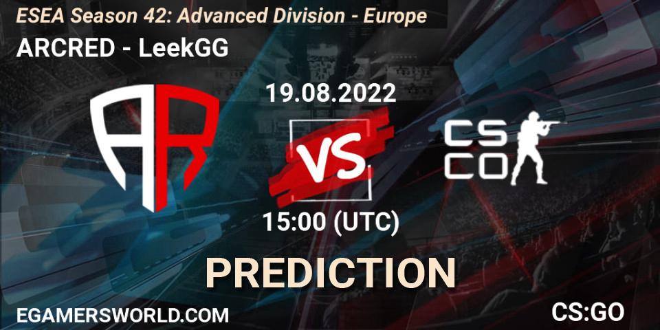 ARCRED - LeekGG: прогноз. 19.08.2022 at 15:00, Counter-Strike (CS2), ESEA Season 42: Advanced Division - Europe