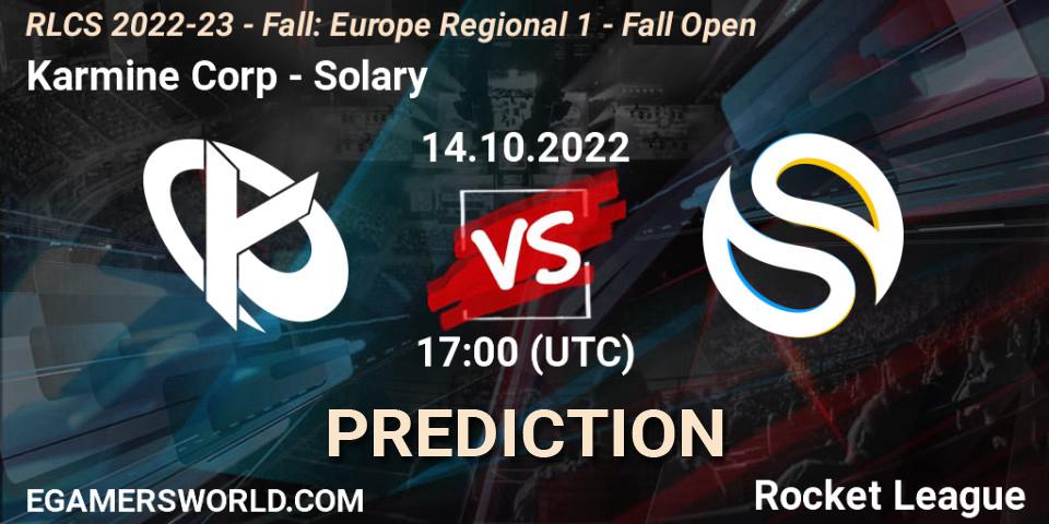 Karmine Corp - Solary: прогноз. 14.10.2022 at 15:00, Rocket League, RLCS 2022-23 - Fall: Europe Regional 1 - Fall Open