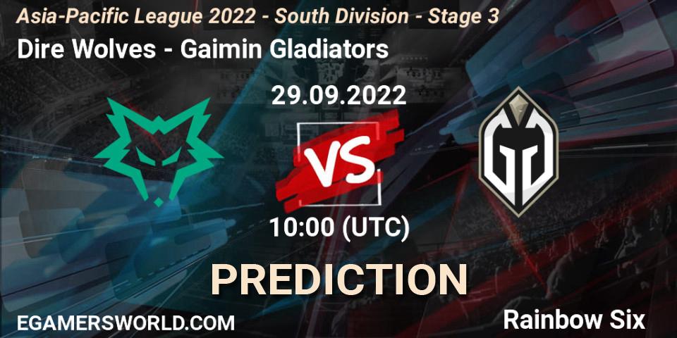 Dire Wolves - Gaimin Gladiators: прогноз. 29.09.2022 at 10:00, Rainbow Six, Asia-Pacific League 2022 - South Division - Stage 3