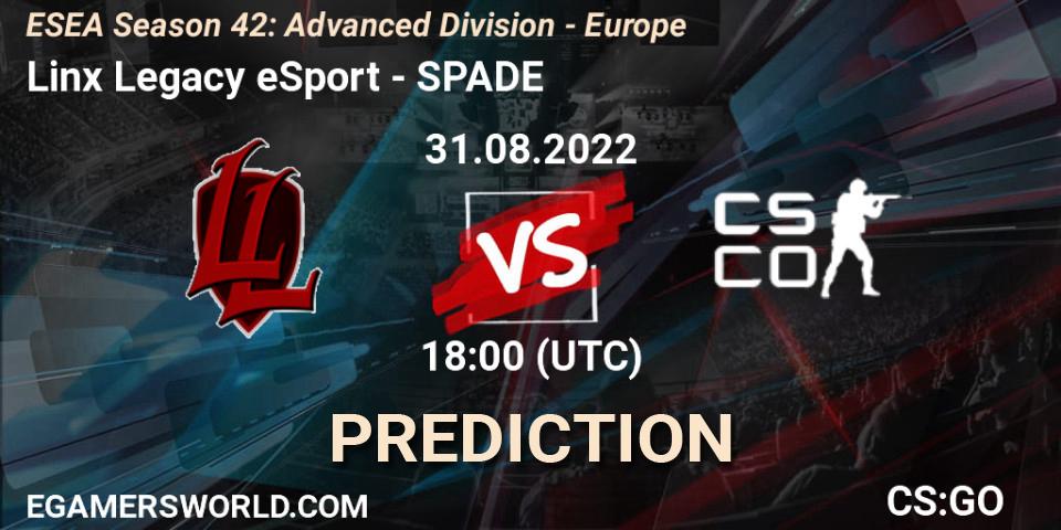 Linx Legacy eSport - SPADE: прогноз. 31.08.2022 at 18:00, Counter-Strike (CS2), ESEA Season 42: Advanced Division - Europe