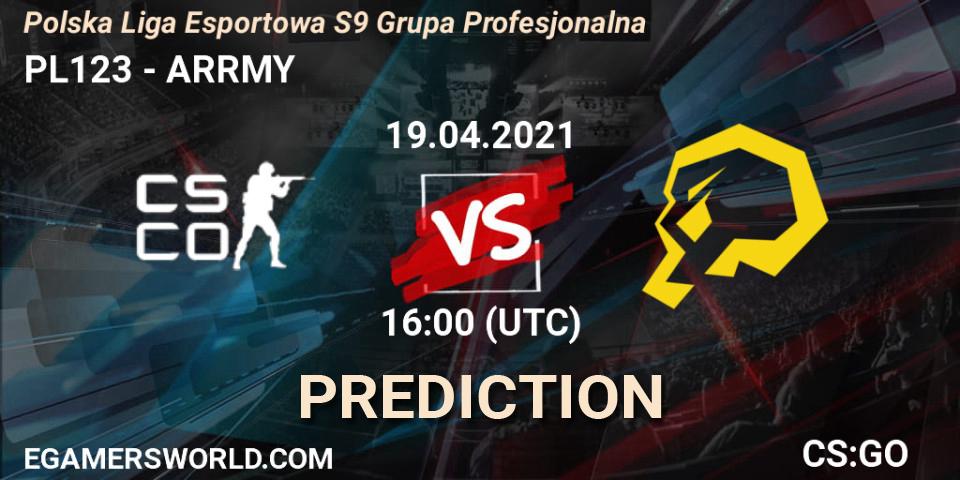 PL123 - ARRMY: прогноз. 19.04.2021 at 16:00, Counter-Strike (CS2), Polska Liga Esportowa S9 Grupa Profesjonalna