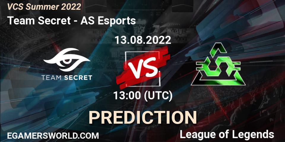 Team Secret - AS Esports: прогноз. 13.08.2022 at 13:00, LoL, VCS Summer 2022