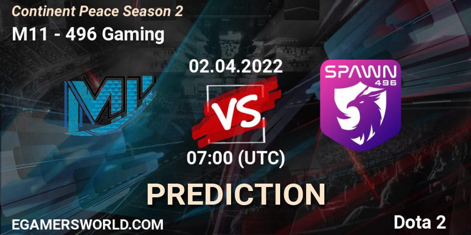 M11 - 496 Gaming: прогноз. 02.04.2022 at 07:29, Dota 2, Continent Peace Season 2 