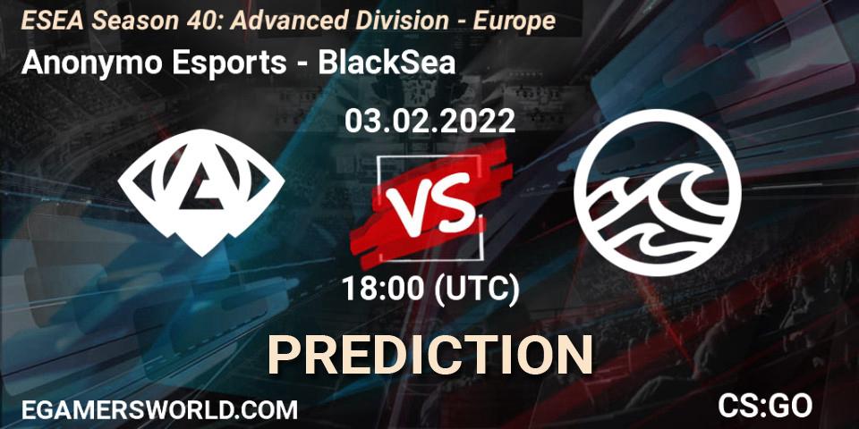 Anonymo Esports - BlackSea: прогноз. 03.02.2022 at 18:00, Counter-Strike (CS2), ESEA Season 40: Advanced Division - Europe