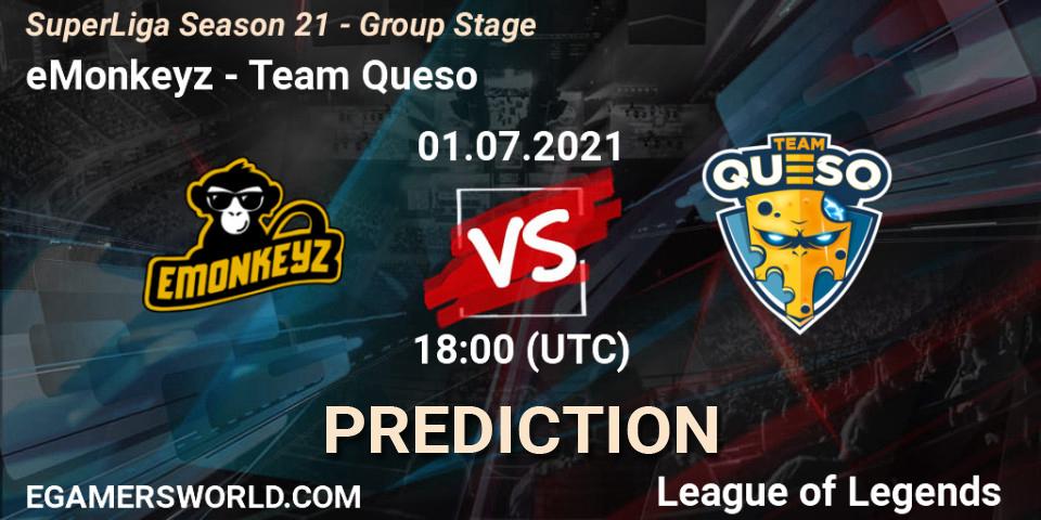 eMonkeyz - Team Queso: прогноз. 01.07.2021 at 18:00, LoL, SuperLiga Season 21 - Group Stage 