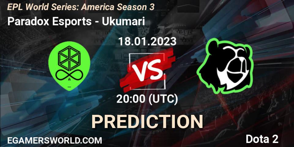 Paradox Esports - Ukumari: прогноз. 18.01.2023 at 19:59, Dota 2, EPL World Series: America Season 3