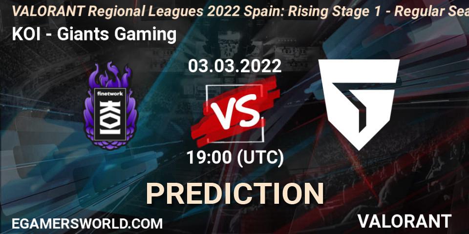 KOI - Giants Gaming: прогноз. 03.03.22, VALORANT, VALORANT Regional Leagues 2022 Spain: Rising Stage 1 - Regular Season