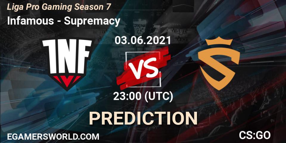 Infamous - Supremacy: прогноз. 03.06.2021 at 23:00, Counter-Strike (CS2), Liga Pro Gaming Season 7