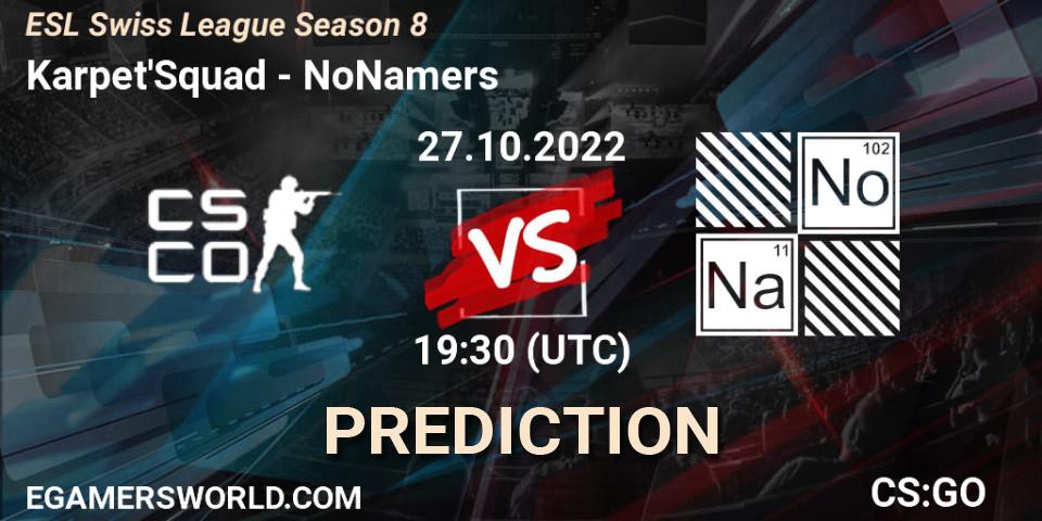Karpet'Squad - NoNamers: прогноз. 27.10.2022 at 19:30, Counter-Strike (CS2), ESL Swiss League Season 8