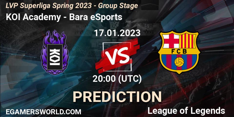 KOI Academy - Barça eSports: прогноз. 17.01.2023 at 20:00, LoL, LVP Superliga Spring 2023 - Group Stage