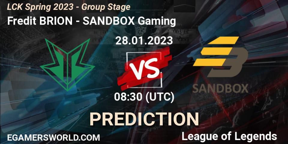 Fredit BRION - SANDBOX Gaming: прогноз. 28.01.2023 at 09:15, LoL, LCK Spring 2023 - Group Stage