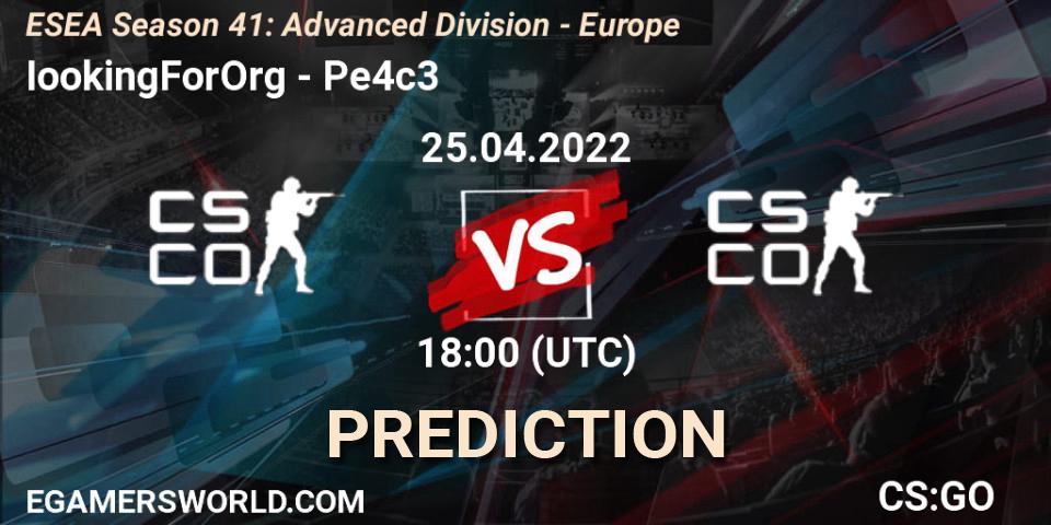 IookingForOrg - Pe4c3: прогноз. 25.04.2022 at 18:00, Counter-Strike (CS2), ESEA Season 41: Advanced Division - Europe