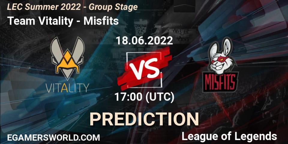 Team Vitality - Misfits: прогноз. 18.06.2022 at 17:00, LoL, LEC Summer 2022 - Group Stage