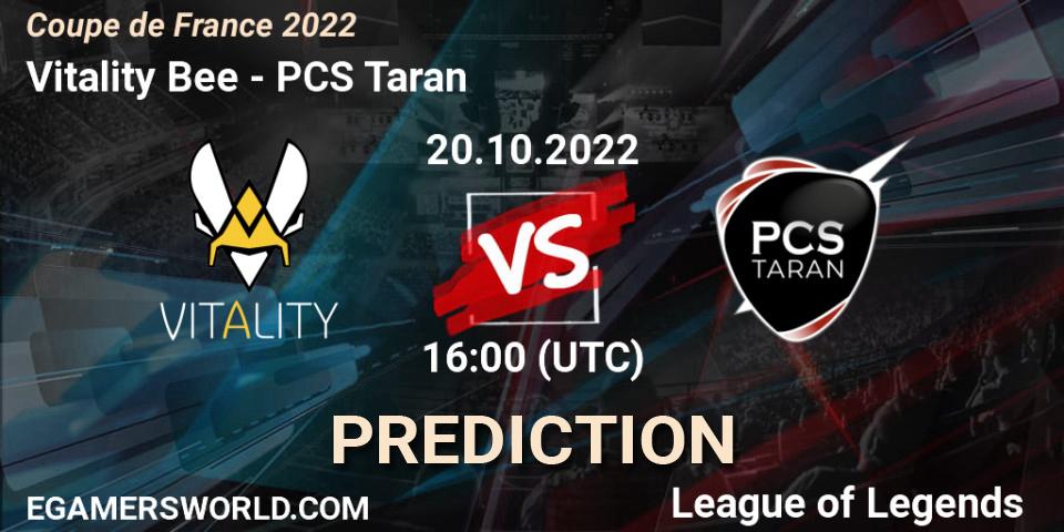 Vitality Bee - PCS Taran: прогноз. 20.10.2022 at 15:20, LoL, Coupe de France 2022