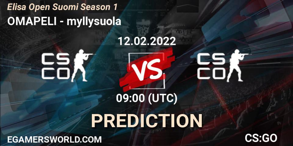 OMAPELI - myllysuola: прогноз. 12.02.2022 at 09:00, Counter-Strike (CS2), Elisa Open Suomi Season 1