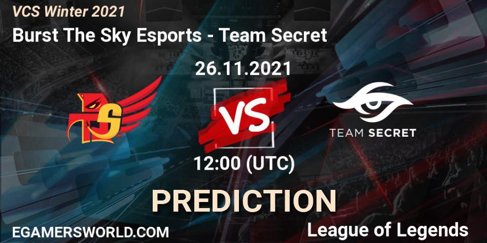 Burst The Sky Esports - Team Secret: прогноз. 26.11.2021 at 12:00, LoL, VCS Winter 2021