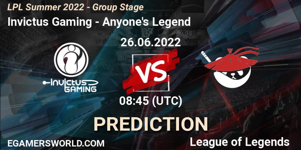 Invictus Gaming - Anyone's Legend: прогноз. 26.06.2022 at 09:00, LoL, LPL Summer 2022 - Group Stage
