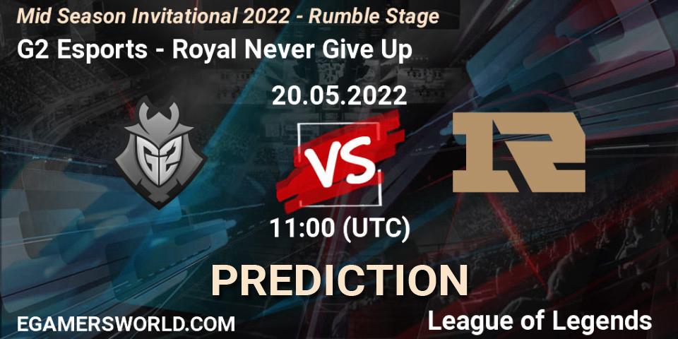 G2 Esports - Royal Never Give Up: прогноз. 20.05.2022 at 11:20, LoL, Mid Season Invitational 2022 - Rumble Stage