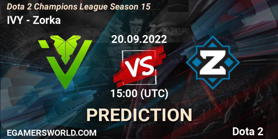 IVY - Zorka: прогноз. 20.09.2022 at 15:09, Dota 2, Dota 2 Champions League Season 15