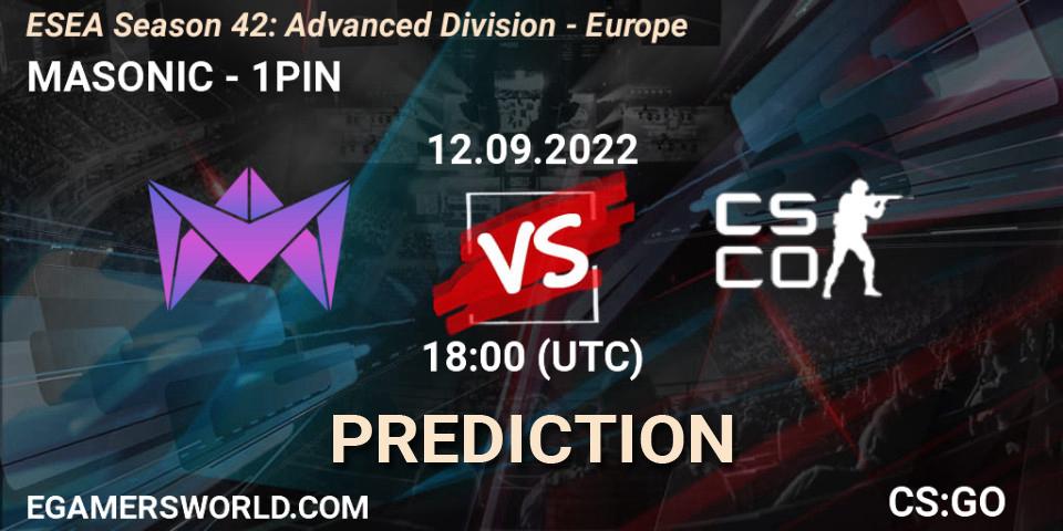 MASONIC - 1PIN: прогноз. 12.09.2022 at 18:00, Counter-Strike (CS2), ESEA Season 42: Advanced Division - Europe