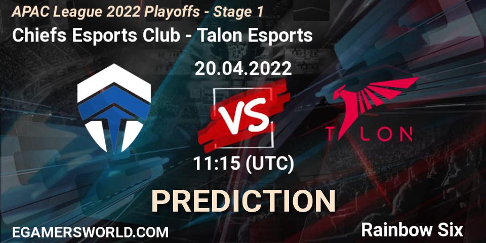 Chiefs Esports Club - Talon Esports: прогноз. 20.04.2022 at 11:15, Rainbow Six, APAC League 2022 Playoffs - Stage 1