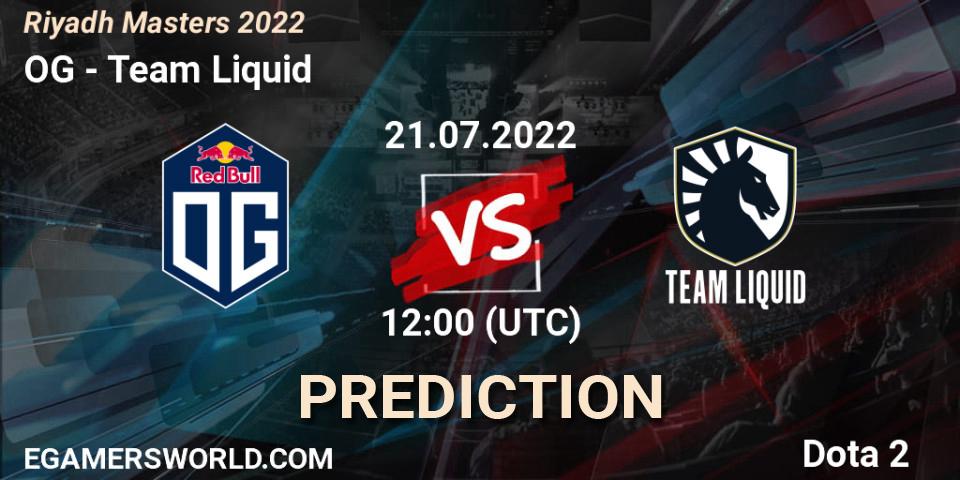 OG - Team Liquid: прогноз. 21.07.2022 at 12:00, Dota 2, Riyadh Masters 2022