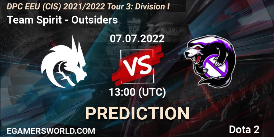 Team Spirit - Outsiders: прогноз. 07.07.22, Dota 2, DPC EEU (CIS) 2021/2022 Tour 3: Division I