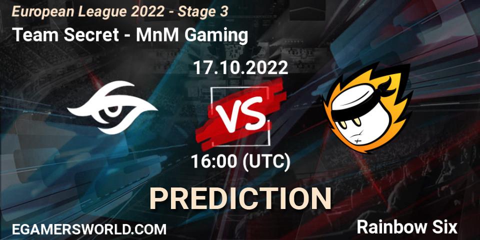 Team Secret - MnM Gaming: прогноз. 17.10.22, Rainbow Six, European League 2022 - Stage 3