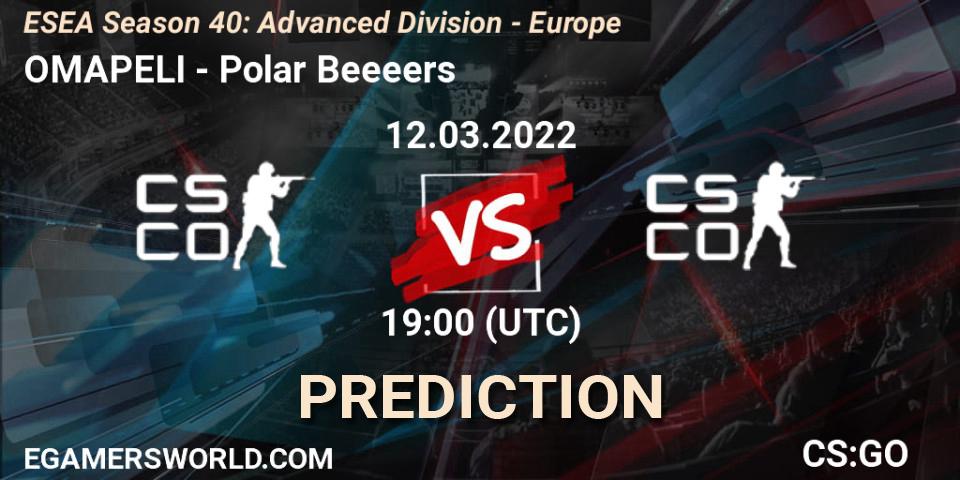 OMAPELI - Polar Beeeers: прогноз. 12.03.2022 at 19:00, Counter-Strike (CS2), ESEA Season 40: Advanced Division - Europe