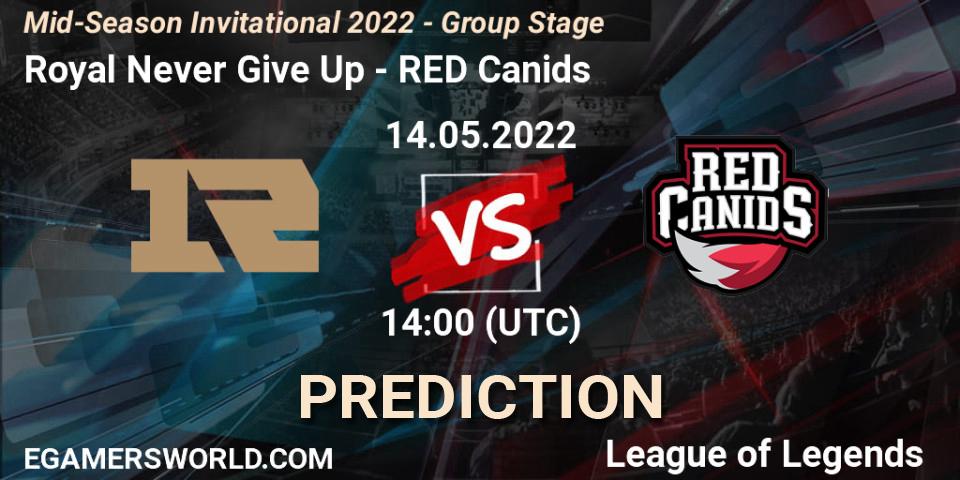 Royal Never Give Up - RED Canids: прогноз. 14.05.2022 at 13:50, LoL, Mid-Season Invitational 2022 - Group Stage
