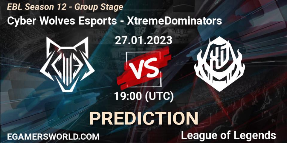 Cyber Wolves Esports - XtremeDominators: прогноз. 27.01.2023 at 19:00, LoL, EBL Season 12 - Group Stage