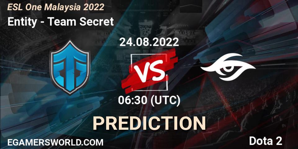 Entity - Team Secret: прогноз. 24.08.2022 at 06:32, Dota 2, ESL One Malaysia 2022