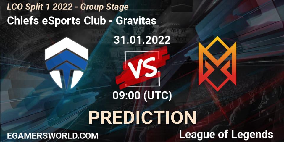 Chiefs eSports Club - Gravitas: прогноз. 31.01.2022 at 09:00, LoL, LCO Split 1 2022 - Group Stage 
