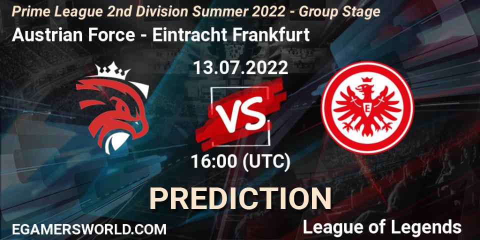 Austrian Force - Eintracht Frankfurt: прогноз. 13.07.2022 at 16:00, LoL, Prime League 2nd Division Summer 2022 - Group Stage