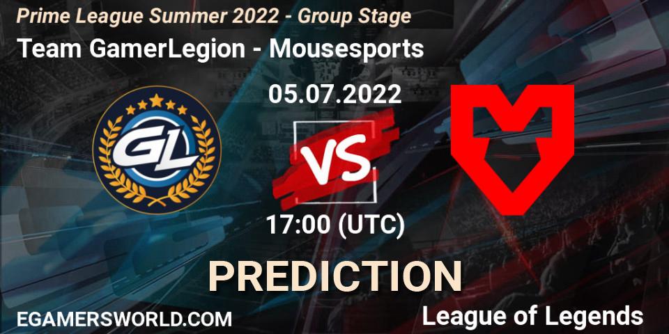 Team GamerLegion - Mousesports: прогноз. 05.07.2022 at 17:00, LoL, Prime League Summer 2022 - Group Stage