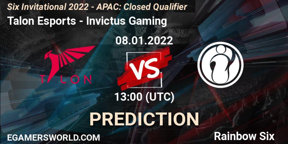 Talon Esports - Invictus Gaming: прогноз. 08.01.2022 at 13:00, Rainbow Six, Six Invitational 2022 - APAC: Closed Qualifier