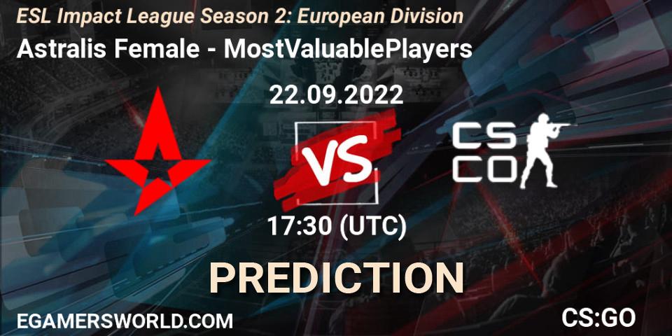 Astralis Female - MostValuablePlayers: прогноз. 22.09.22, CS2 (CS:GO), ESL Impact League Season 2: European Division