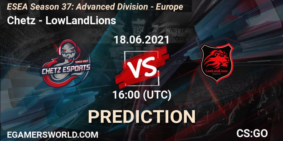 Chetz - LowLandLions: прогноз. 18.06.2021 at 16:00, Counter-Strike (CS2), ESEA Season 37: Advanced Division - Europe